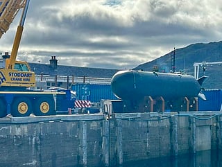 The Royal Navy’s experimental Excalibur (XLUUV XV) on quayside at Kyle of Lochalsh harbour on September 17, 2026, close to British Underwater Test & Evaluation Centre (MOD BUTEC).