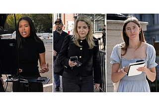 This combination of photos shows MS NOW White House reporter Akayla Gardne, from left, CNN Senior White House Reporter Betsy Klein and Politico White House reporter Cheyenne Haslett near the White House complex after all were denied entry to the White House and had credentials confiscated following President Donald Trump's ban on CNN, MS NOW and Politico, Saturday, Sept. 19, 2026, in Washington.