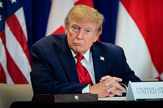 President Donald Trump looks on during the signing of a security pact between the U.S., Denmark, and Greenland during the 81st session of the United Nations (U.N.) General Assembly at U.N. Headquarters on September 22, 2026 in New York City.