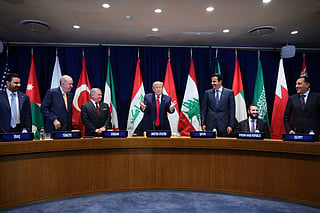 Prime Minister of Iraq Ali al-Zaidi, President of Turkey Recep Tayyip Erdoğa, King Abdullah II of Jordan, U.S. President Donald Trump, Qatari Emir Sheikh Tamim bin Hamad Al Thani, President of the Syrian Arab Republic is Ahmad al-Sharaa, and Prime Minister of Egypt is Mostafa Madbouly attend a multilateral meeting of the Gulf Cooperation Council during the 81st session of the United Nations (U.N.) General Assembly at U.N. Headquarters on September 22, 2026 in New York City.