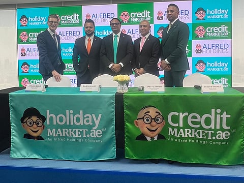 Alfred Holdings team at the launch of creditmarket.ae and holidaymarket.ae

(From Right to Left: Shadab Ahamed, GM, Creditmarket.ae, Ameet Lakhiani, Group MD, Alfred Holdings, Rajesh Khare, GM,  Holidaymarket.ae and Avinash Babur, Founder & Chairman, Alfred Holdings
