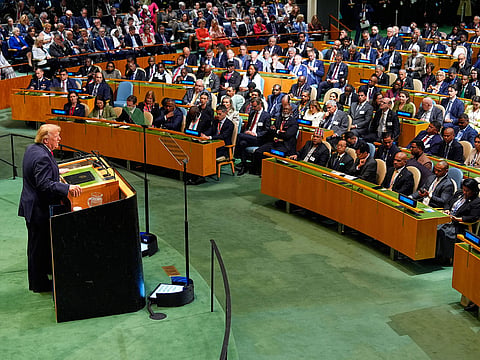 United States President Donald Trump speaks during the 81st session of the United Nations General Assembly at United Nations headquarters.