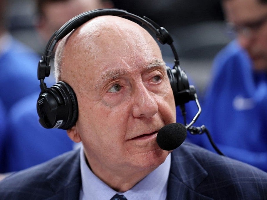ESPN analyst Dick Vitale calls the game between the Kentucky Wildcats and the Michigan State Spartans during the Champions Classic at Gainbridge Fieldhouse on November 15, 2022 in Indianapolis, Indiana.