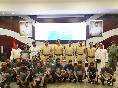 Dubai Police provides 120 workers with heat-safety advice and hydration supplies.