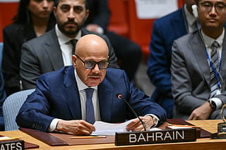 Bahrain's Foreign Minister Abdullatif bin Rashid Al Zayani speaks during a UN Security Council meeting on Ukraine during the 81st United Nations General Assembly at the United Nations Headquarters in New York, on September 23, 2026.