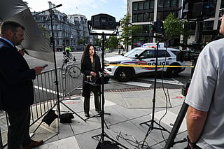 MS Now White House Correspondent Laura Barrón-López works on a street corner near the White House in Washington, DC, on September 24, 2026.