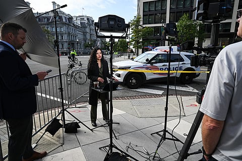 MS Now White House Correspondent Laura Barrón-López works on a street corner near the White House in Washington, DC, on September 24, 2026.