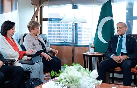Sharif during his meeting with Kristalina Georgieva on the sidelines of the 81st session of the United Nations General Assembly in New York. 