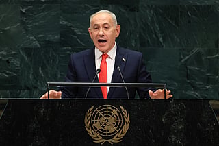 Israel's Prime Minister Benjamin Netanyahu speaks during the 81st United Nations General Assembly at the United Nations Headquarters in New York, on September 24, 2026.