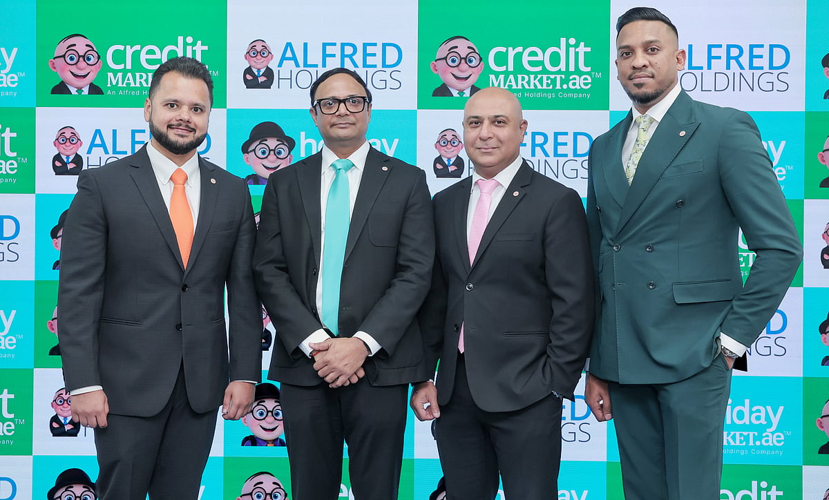 From left to right: Avinash Babur, Founder & Chairman Alfred Holdings, Rajesh Khare, GM-Holidaymarket.ae, Ameet Lakhiani, Group MD, Alfred Holdings and Shadab Ahamed, GM-Creditmarket.ae
