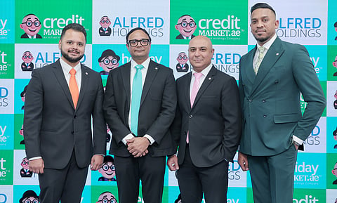 From left to right: Avinash Babur, Founder & Chairman Alfred Holdings, Rajesh Khare, GM-Holidaymarket.ae, Ameet Lakhiani, Group MD, Alfred Holdings and Shadab Ahamed, GM-Creditmarket.ae