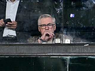 Brazil's national football team coach Italian Carlo Ancelloti attends the Copa Libertadores round of 16 first leg football match between Brazil's Botafogo and Ecuador's Liga de Quito at the Olimpico Nilton Santos stadium in Rio de Janeiro, Brazil on August 14, 2025.