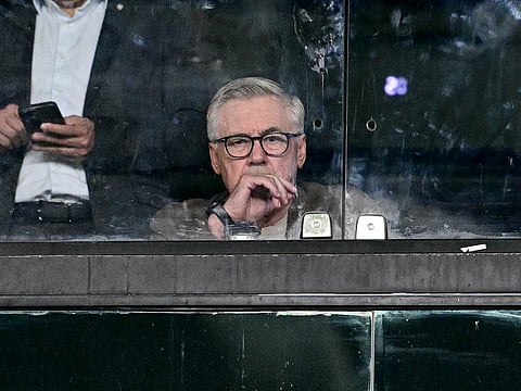 Brazil's national football team coach Italian Carlo Ancelloti attends the Copa Libertadores round of 16 first leg football match between Brazil's Botafogo and Ecuador's Liga de Quito at the Olimpico Nilton Santos stadium in Rio de Janeiro, Brazil on August 14, 2025.