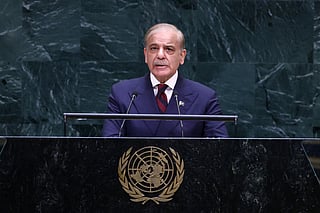 Pakistan’s Prime Minister Shehbaz Sharif speaks during the 81st United Nations General Assembly at UN headquarters in New York on September 25, 2026.