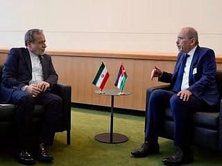 Iranian Foreign Minister Abbas Araghchi (L) meets Jordanian Foreign Minister Ayman Safadi on the sidelines of the UN General Assembly in New York, September 24, 2026. 