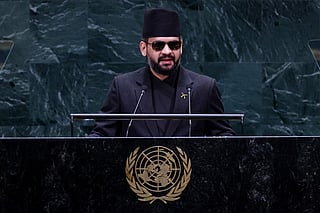 Nepal’s Prime Minister Balendra Shah speaks during the 81st United Nations General Assembly at UN headquarters in New York on September 24, 2026.