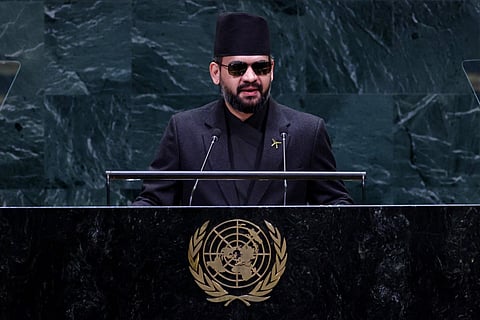 Nepal’s Prime Minister Balendra Shah speaks during the 81st United Nations General Assembly at UN headquarters in New York on September 24, 2026.