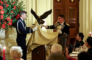 A bald eagle statue is presented as a gift to President of China Xi Jinping during a state dinner hosted by U.S. President Donald Trump in the East Room of the White House on September 24, 2026 in Washington, DC. President Trump is hosting President Xi for a three-day state visit to Washington, DC where the leaders are expected to discuss trade practices, artificial intelligence and furthering "strategic stability" between their countries.