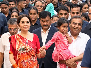 Reliance Industries Chairman Mukesh Ambani and his wife Nita Ambani arrive at Lalbaugcha Raja in Mumbai for Ganesh Chaturthi prayers.