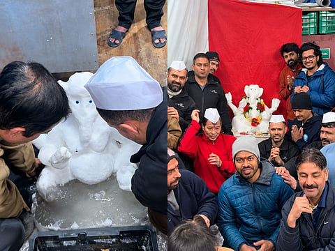 Indian scientists in Antarctica celebrate Ganesh Chaturthi with a Lord Ganesha idol sculpted from snow before its visarjan (immersion).