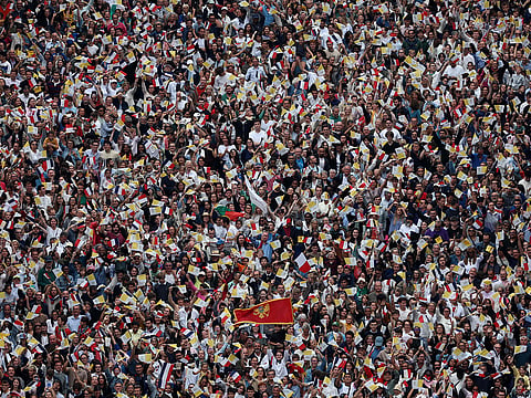 Worshippers gathered to attend a solemn outdoor mass celebrated by Pope Leo XIV at Place de la Concorde, central Paris, on September 26, 2026 on the second day of his visit to France. 