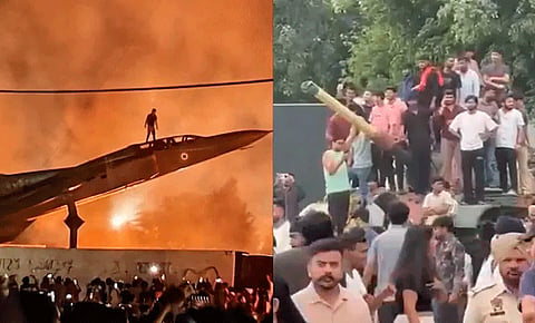 Dramatic videos from the campus showed one student climbing onto an Indian Air Force MiG-23UM aircraft on display, while around 10 others were seen standing on top of a military tank.