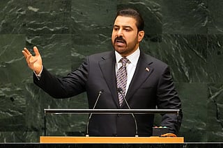 Iraq's Prime Minister Ali al-Zaidi speaks during the 81st session of the United Nations General Assembly at United Nations headquarters, Friday, Sept. 25, 2026. (AP Photo/Seth Wenig)