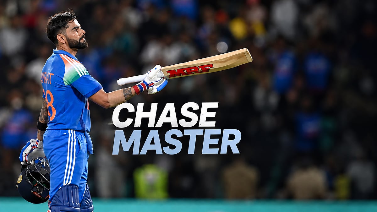 India's Virat Kohli celebrates after scoring a century (100 runs) during the first one-day international (ODI) cricket match between India and West Indies at the Greenfield International Stadium in Thiruvananthapuram on September 27, 2026.