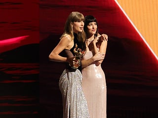 Taylor Swift accepts the Artist Director Honors from Dakota Johnson onstage during the 2026 MTV Video Music Awards (VMAs) at Peacock Theater on September 27, 2026 in Los Angeles, California.