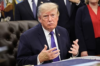 President Donald Trump answers questions from reporters during an announcement in the Oval Office at the White House on September 28, 2026 in Washington, DC.