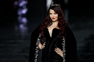 Indian model and actress Aishwarya Rai presents a creation by l'Oreal Paris for the Women's Spring/Summer 2027 collection fashion show as part of the Paris Fashion Week, in Paris on September 28, 2026.