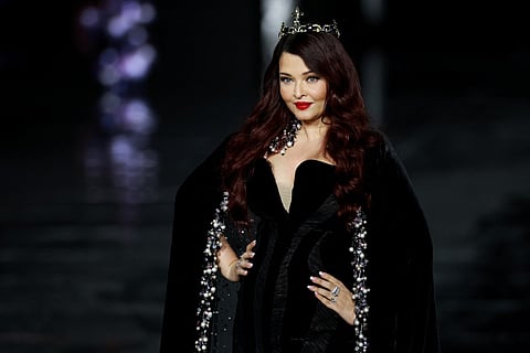 Indian model and actress Aishwarya Rai presents a creation by l'Oreal Paris for the Women's Spring/Summer 2027 collection fashion show as part of the Paris Fashion Week, in Paris on September 28, 2026.