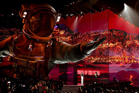Taylor Swift accepts the Video of the Year Award for “The Fate of Ophelia” from host Snoop Dogg onstage during the 2026 MTV Video Music Awards (VMAs) at Peacock Theater on September 27, 2026 in Los Angeles, California.