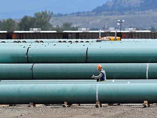 A pipe yard servicing government-owned oil pipeline operator Trans Mountain is seen in Kamloops, British Columbia. 