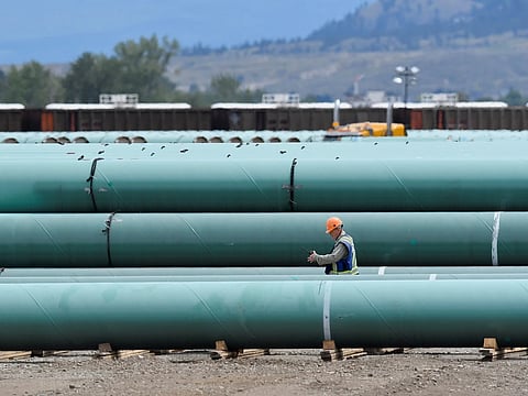 A pipe yard servicing government-owned oil pipeline operator Trans Mountain is seen in Kamloops, British Columbia. 