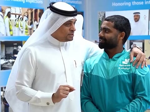 Dubai delivery rider Mohammed Parvez honoured for fixing a road leak.