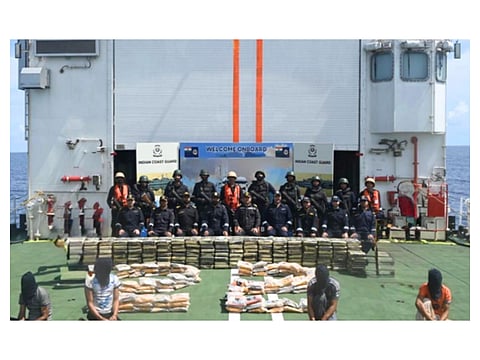The Indian Coast Guard said the vessel was caught west of Lakshadweep in a joint intelligence-led operation with the Gujarat Anti-Terrorist Squad on September 25.