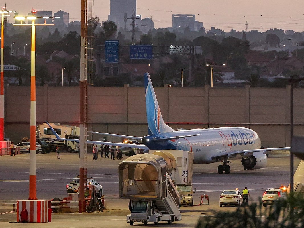 A flydubai Boeing 737 MAX 8 aircraft is pictured on the tarmac after landing at Israel's Ben Gurion Airport in Lod on September 30, 2026.