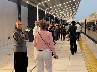 Passengers get a warm welcome before Etihad Rail’s first journey