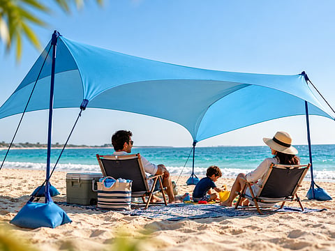 Easy-to-set-up shade can make long UAE beach days more comfortable, giving families and groups a cooler place to relax without complicated gear.
