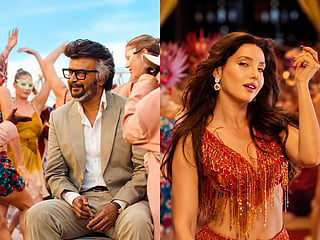 Rajinikanth and Nora Fatehi feature in a still from the ‘Bindaas’ song from ‘Jailer 2’.