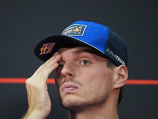 Red Bull driver Max Verstappen of the Netherlands listens to a question during the drivers' press conference ahead of the Bahrain Grand Prix in Malaysia at the Sepang International Circuit in Sepang, Malaysia.