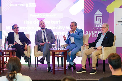 From left to right: Prof. K. K. Singh, general manager at BITS Pilani, Dubai Campus; Dr. Ahmad Said Ibrahim Alshuaibi, assistant professor of human resource management at University of Dubai; Dr. Arindam Banerjee, professor of finance, programme director, and master of applied finance and wealth management at S P Jain School of Global Management; and Professor Dr. Amitabh Upadhya, director of academic at Global Business Studies (GBS Dubai) 