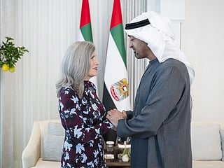 UAE President His Highness Sheikh Mohamed bin Zayed Al Nahyan and US Senator Joni Ernst.