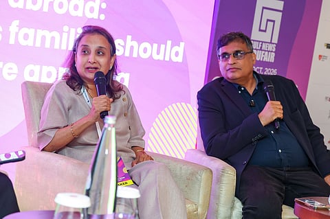 Dr Mauli Mahajan, founder of MyCompassToday and 3E Worldwide, and Dr Muhammad Yousuf Qadri, Chief Executive Officer, Qadri International Education Consultancy, speaking at Edufair 
