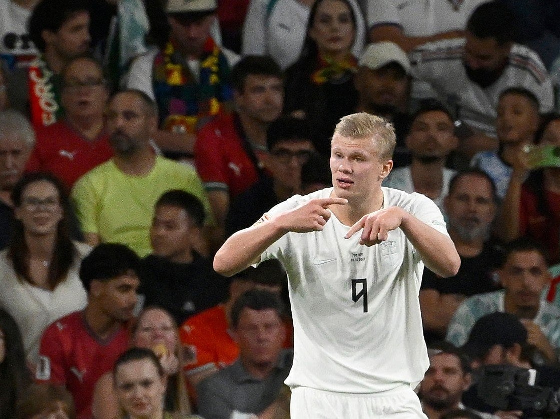 Norway's forward #09 Erling Haaland asks for substitution during the UEFA Nations League Group 4 football match between Portugal and Norway at Dragao stadium in Porto on October 3, 2026.