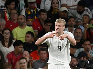 Norway's forward #09 Erling Haaland asks for substitution during the UEFA Nations League Group 4 football match between Portugal and Norway at Dragao stadium in Porto on October 3, 2026.