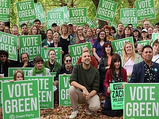 UK Green Party leader Zack Polanski with supporters.