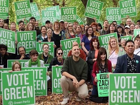 UK Green Party leader Zack Polanski with supporters.