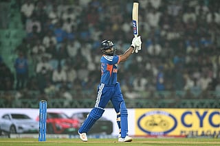 India's captain Shreyas Iyer plays a shot during the first T20 international cricket match between India and West Indies at the Ekana cricket stadium in Lucknow on October 6, 2026.